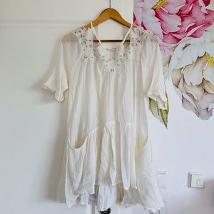 Free People Cream Boho Flower Cut Out Dress